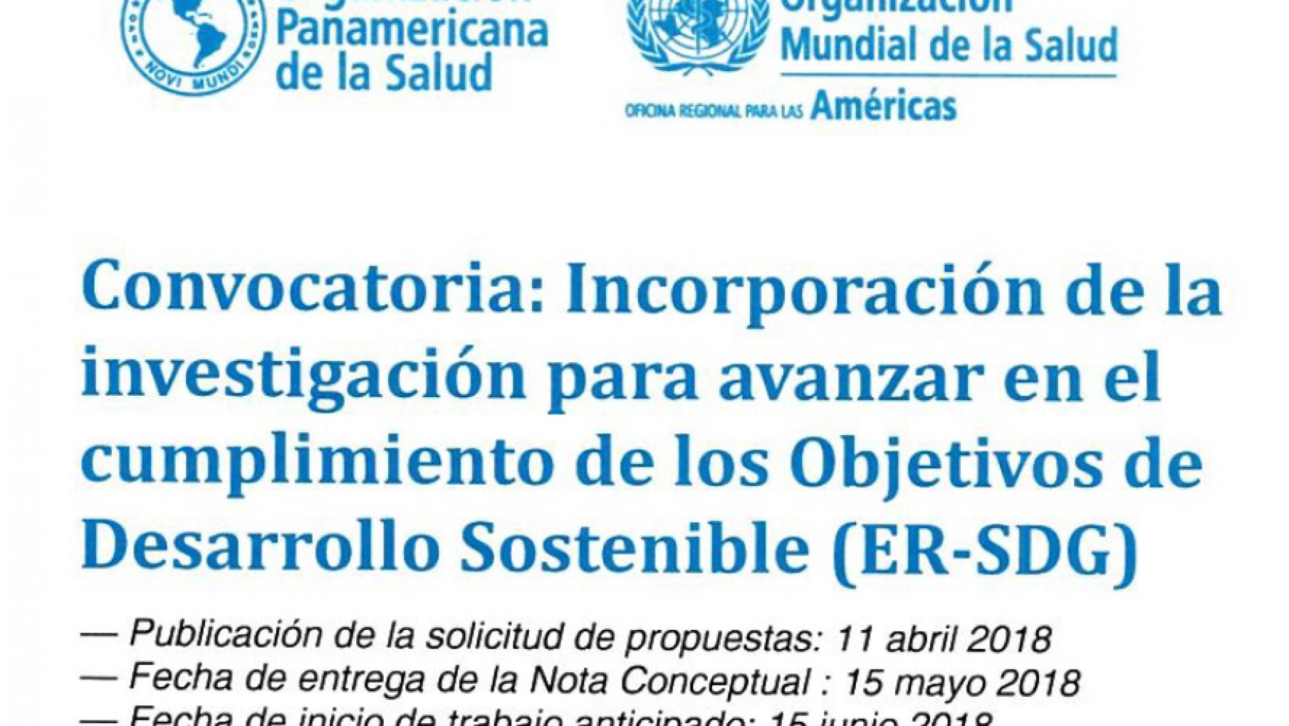 Convocatoria: Incorporación de la investigación para avanzar en el cumplimiento de los Objetivos de Desarrollo Sostenible (ER-SDG)
